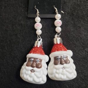 Breast Cancer Black Santa Claus earrings